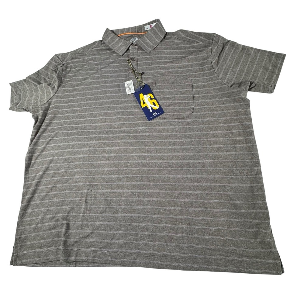 V-46 Performance Golf Polo Shirt Striped Short Sleeve  Taupe Heather Men's Sz XL
